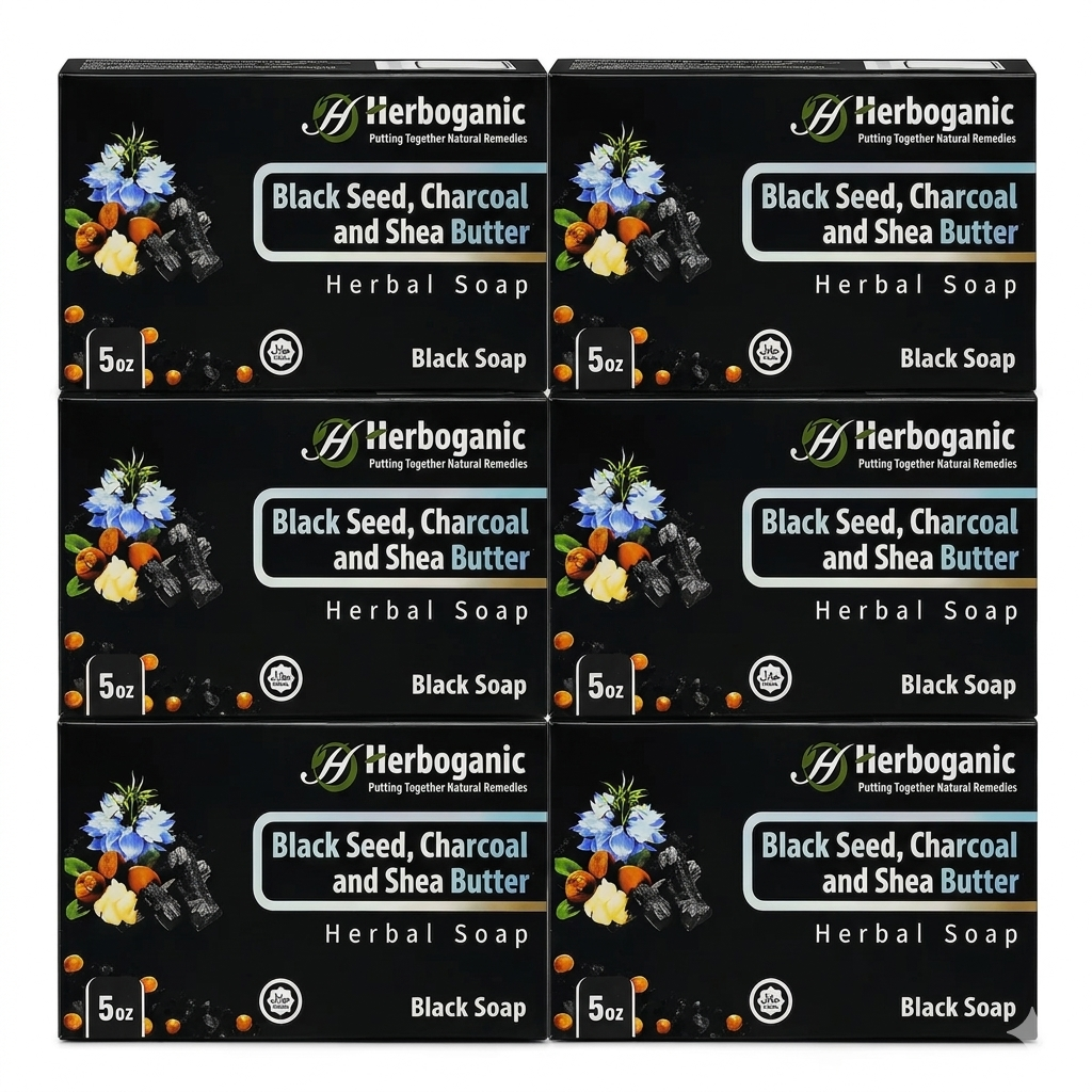 Black Seed, Charcoal & Shea Butter Herbal Soap - Pack of 6
