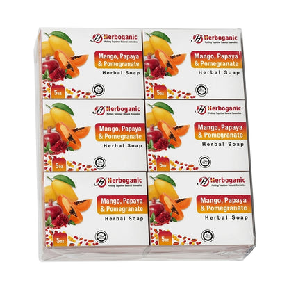 Mango, Papaya & Pomegranate Herbal Soap - Pack of 6