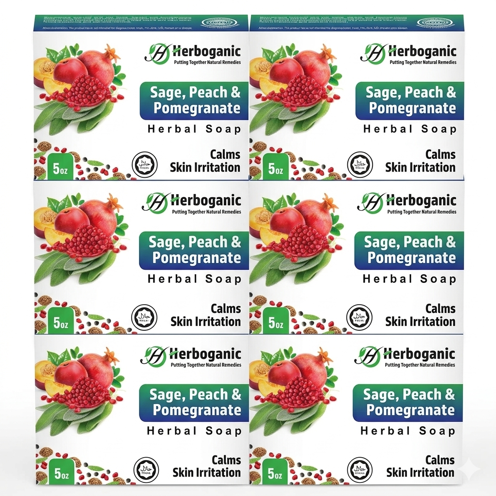Sage, Peach & Pomegranate Herbal Soap - Pack of 6